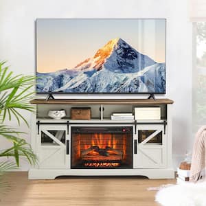 60 in. Freestanding Electric Fireplace TV Stand With Door Sensor in Jasmine White