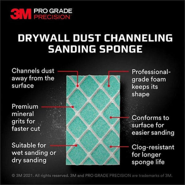 3M Pro Grade Precision 4-1/2 in. x 2-1/2 in. x 1 in. 120-Grit Fine Dust Channeling Sanding Sponge (Case of 12)
