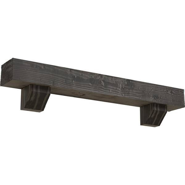 Ekena Millwork 6 in. x 8 in. x 3 ft. Sandblasted Faux Wood Fireplace Mantel Kit, Ashford Corbels, Aged Cedar