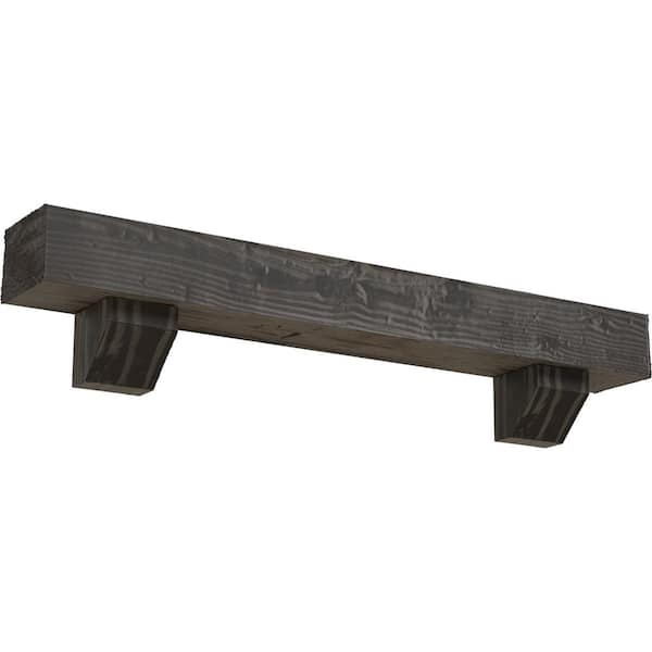 Ekena Millwork 6 in. x 10 in. x 7 ft. Sandblasted Faux Wood Fireplace Mantel Kit with Ashford Corbels, Aged Cedar