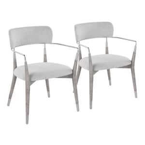 Savannah Light Grey Fabric, Grey Brushed Wood and Silver Metal Arm Chair (Set of 2)