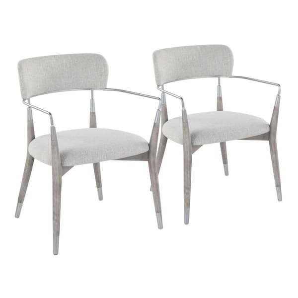 Lumisource Savannah Light Grey Fabric, Grey Brushed Wood and Silver Metal Arm Chair (Set of 2)
