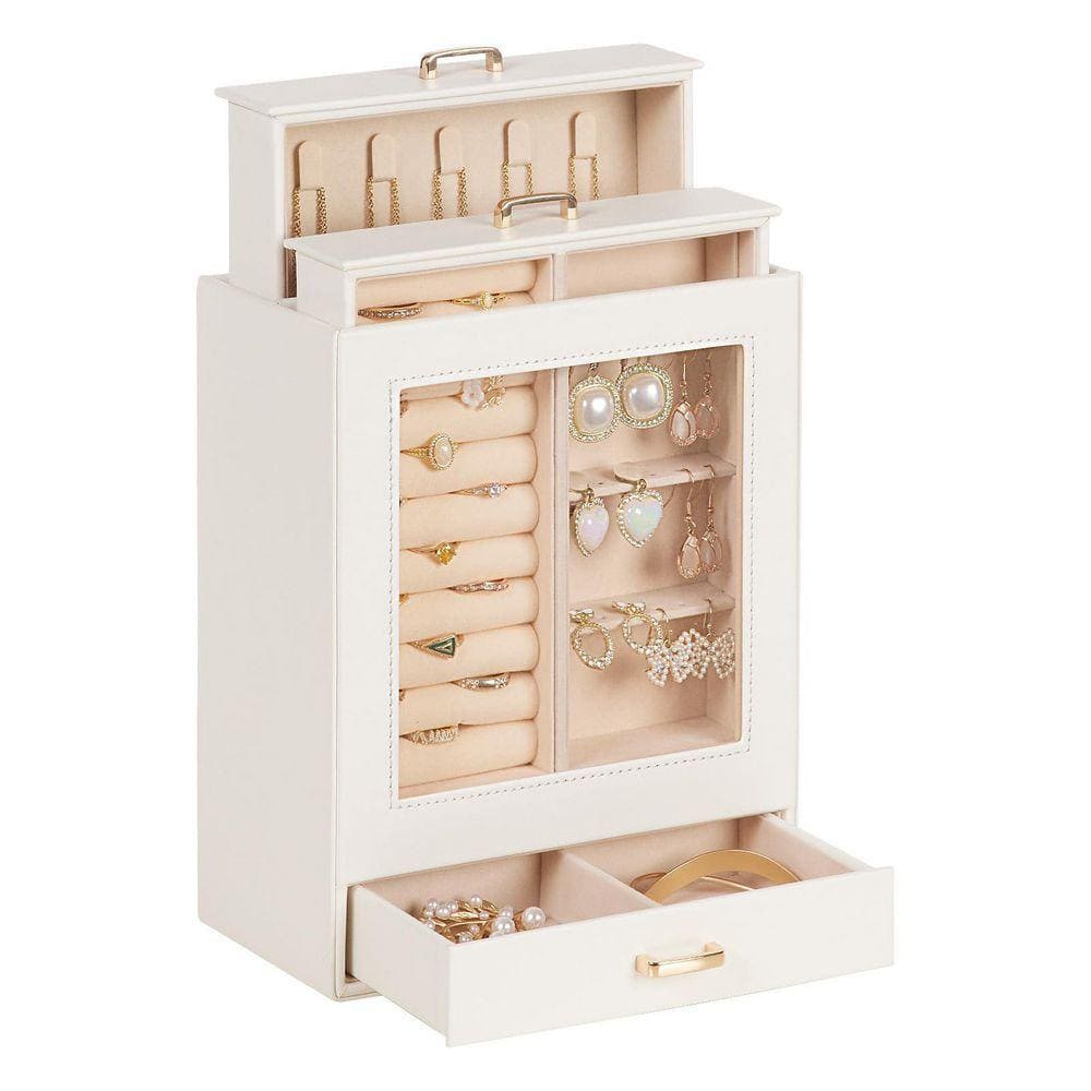 White and gold multi-layer jewelry storage box for necklaces