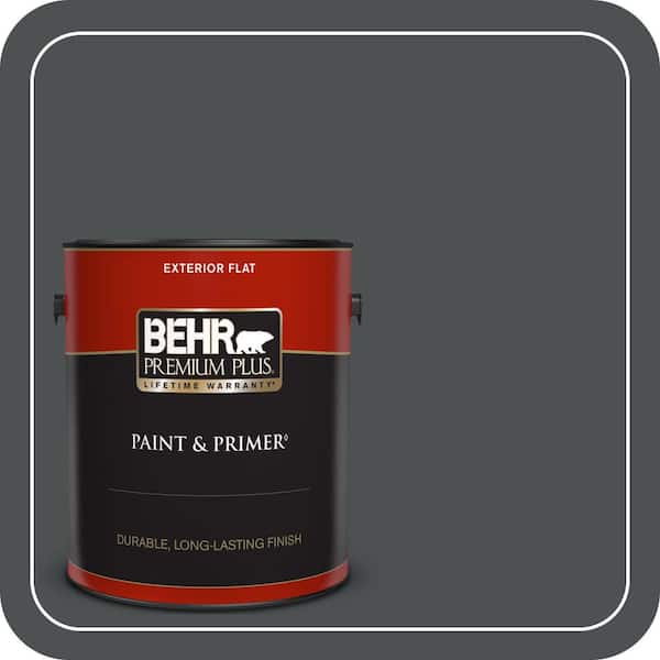 BEHR PREMIUM PLUS 1 gal. #PPU26-01 Satin Black Flat Exterior Paint & Primer