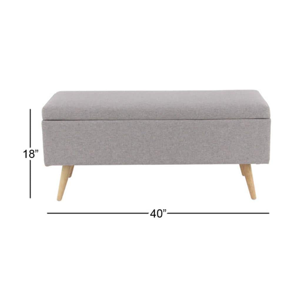 Modern Gray Polyester 42'' Storage Bench with Wooden Legs