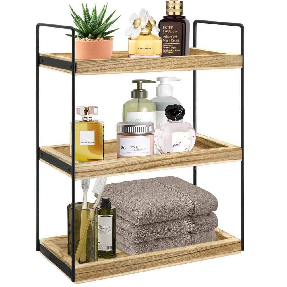 Organize It All Brown 4-Tier Wood Freestanding Bathroom Shelf (27.76-in x  41.14-in x 15-in) in the Bathroom Shelves department at