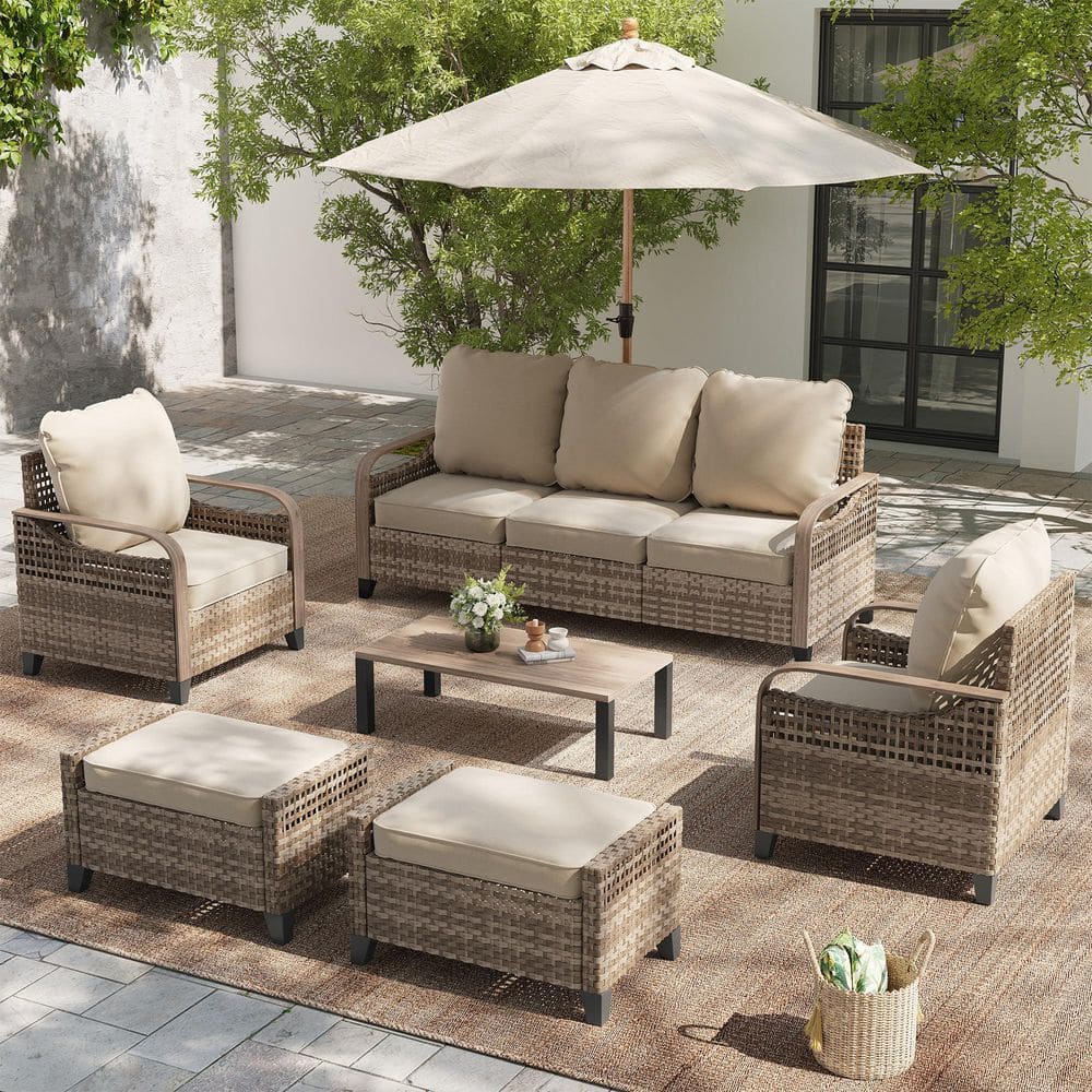 5-Person 6 Pieces Outdoor Conversation Set with 2-Ottomans and Coffee Table price history on PriceWatchPro