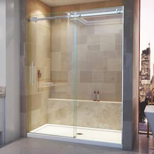 Enigma Air 56 in. to 60 in. x 76 in. Frameless Sliding Shower Door in Brushed Stainless Steel