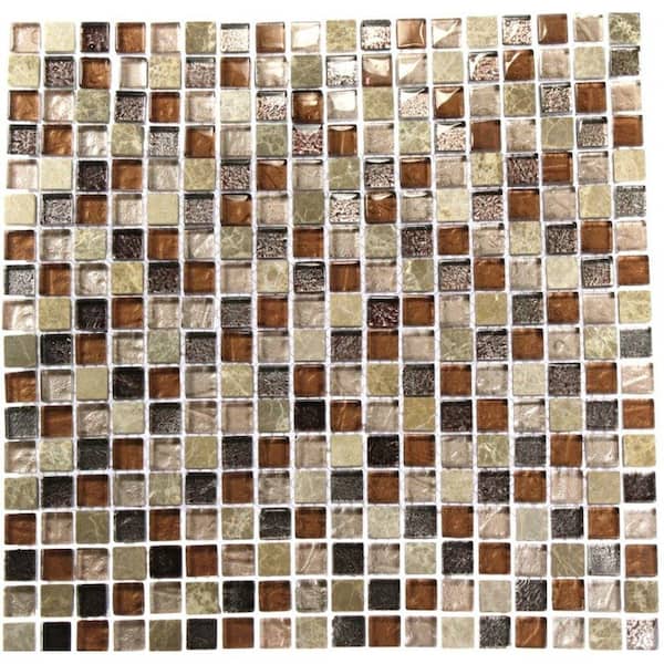 Ivy Hill Tile Outback Brown Blend 12 in. x 12 in. x 8 mm Marble and Glass Mosaic Floor and Wall Tile