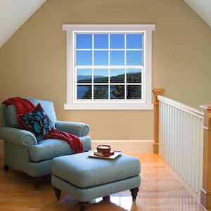 42 in. x 48 in. V-4500 Series White Single-Hung Vinyl Window with 8-Lite Colonial Grids/Grilles