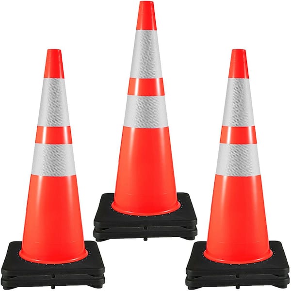 6 Pack 36 in. Traffic Cones, Safety Road Parking Cone with Black Weighted Base, PVC Orange Traffic Safety Cones