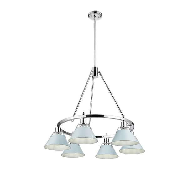 Golden Lighting Orwell 6-Light Chrome and Dusky Blue Chandelier
