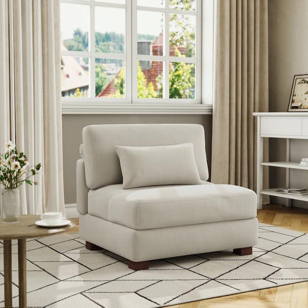 38 in. Armless Corduroy Rectangle Sectional Center 1-Seat Sofa in Sea Salt Gray