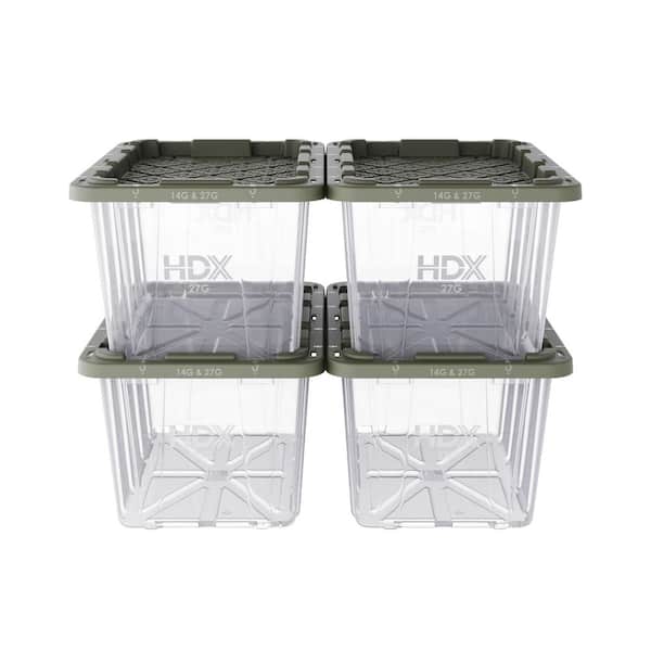 27 gal. Clear Tough Tote with Army Green Lid-4 Pack