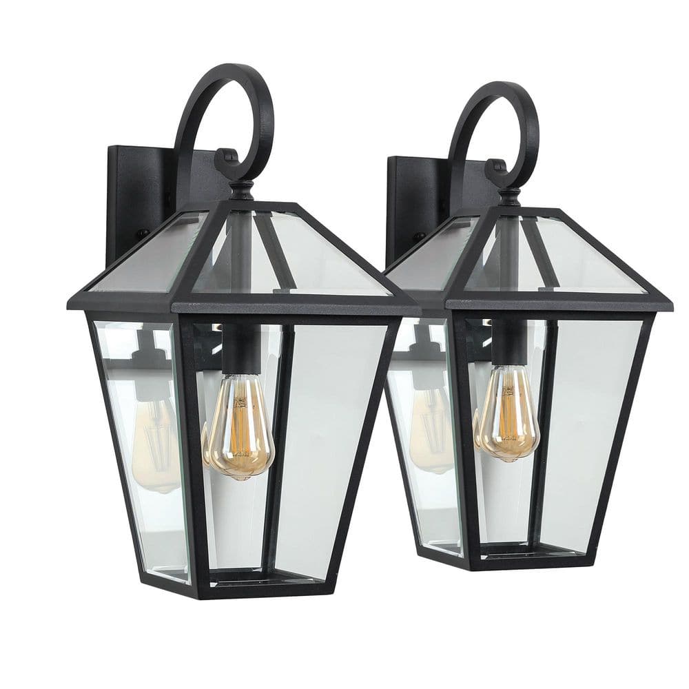 16.5 in. Outdoor Wall Lanterns Black Finish Weatherproof Wall Sconce with C