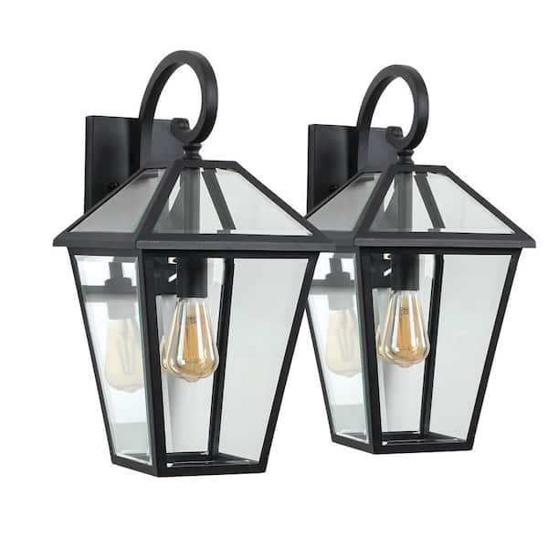 16.5 in. Outdoor Wall Lanterns Black Finish Weatherproof Wall Sconce with Clear Glass Panels (E26 Bulb Not Included)