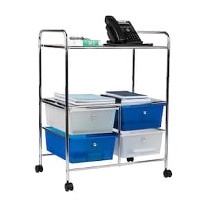 15 in. W x 32 in. H x 24.25 in. D Blue/Silver Plastic/Metal 4-Drawers Rolling Utility Cart