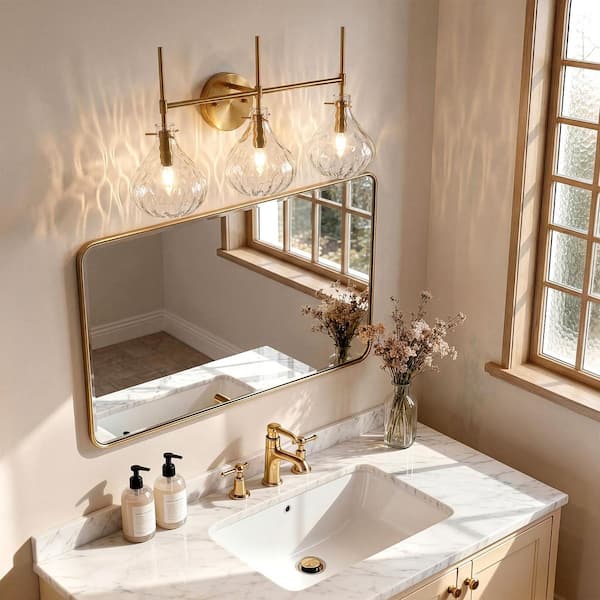 21.65 in. 3 Light Gold Vanity Light with Ripple Glass Shade
