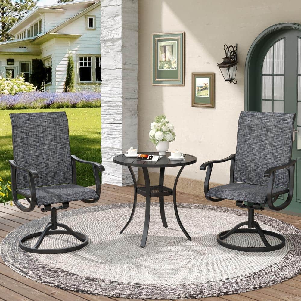 3-Piece Metal Outdoor Patio Dining Set with Round Table and High Back Padded Textilene Swivel Chairs in Drak Gray price history on PriceWatchPro