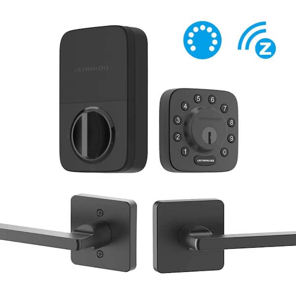 Ultraloq U-Bolt Z-Wave Black Deadbolt Smart Lock with Passage Handle