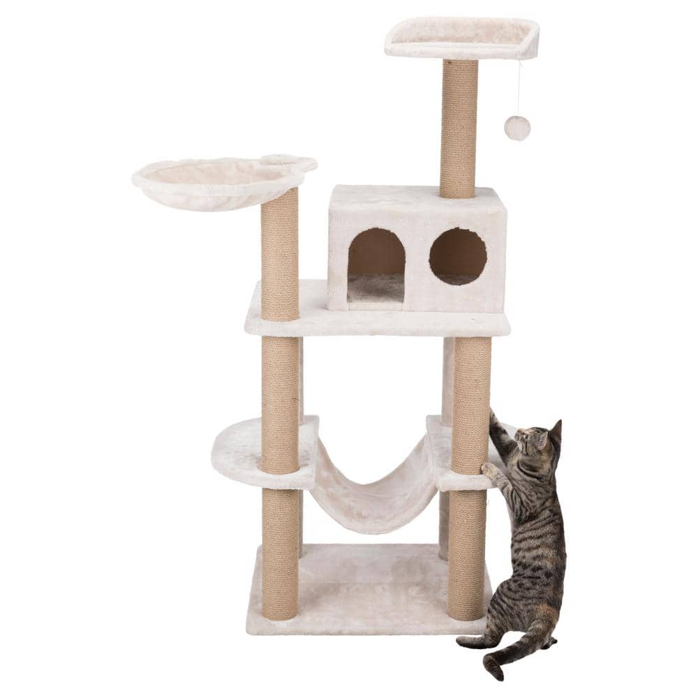 Federico 56" Beige Sisal and Polyester Cat Tower with Hammock