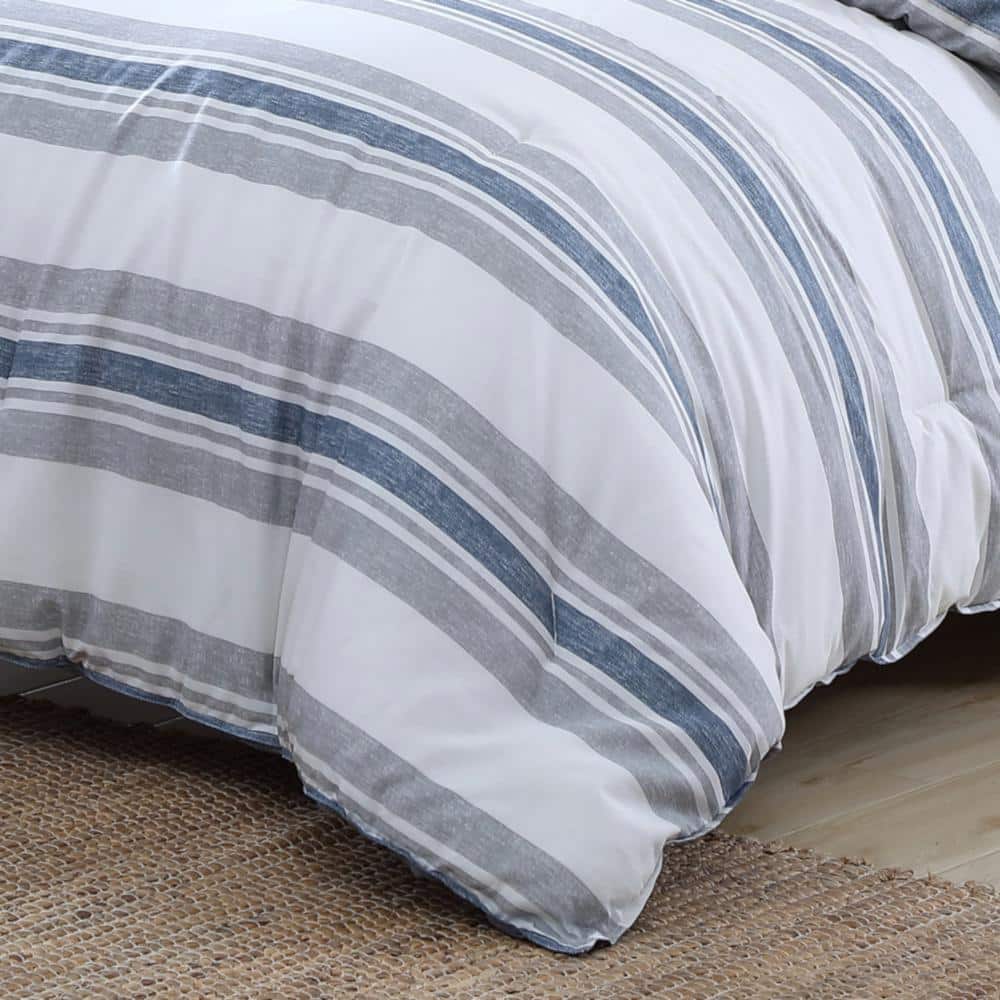 Twin Blue Cotton Reversible Comforter Set with Shams
