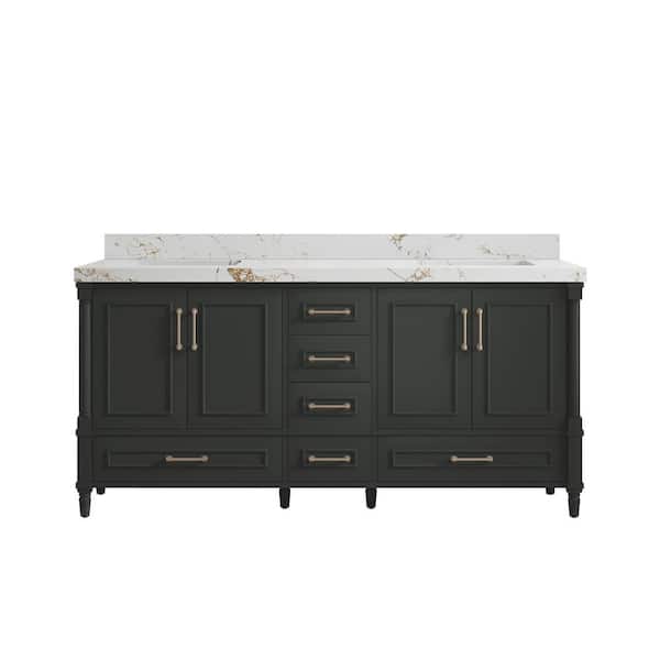 Willow Collections Hudson 72 in. Double Sink Freestanding Black Top Bath Vanity with Viola Gold Quartz Top Unassembled