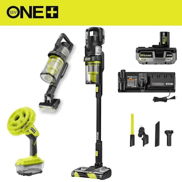 ONE+ HP 18V WHISPER Series Stick Vacuum Kit with 4.0 Ah Battery, Charger, and ONE+ 18V Cordless VORTEX Power Scrubber