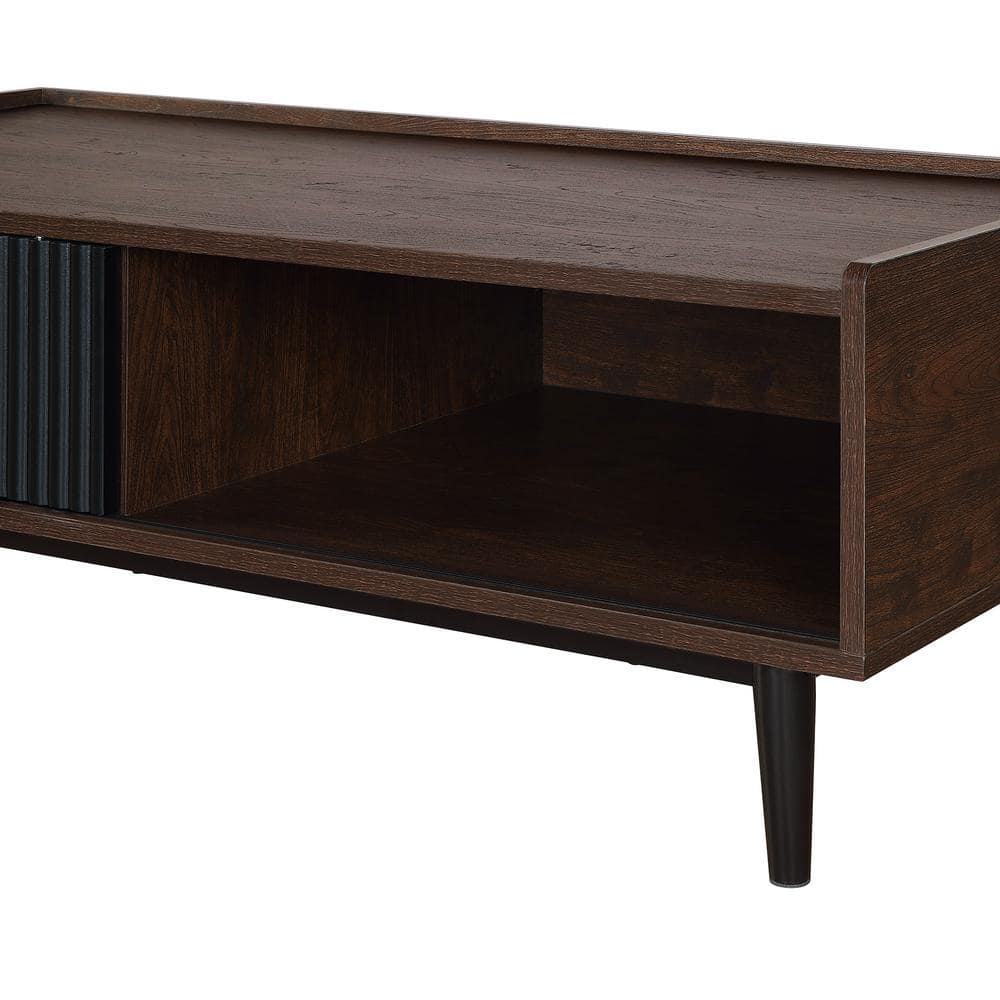 Duane Dark Brown and Black Ribbed Wood Coffee Table with Storage