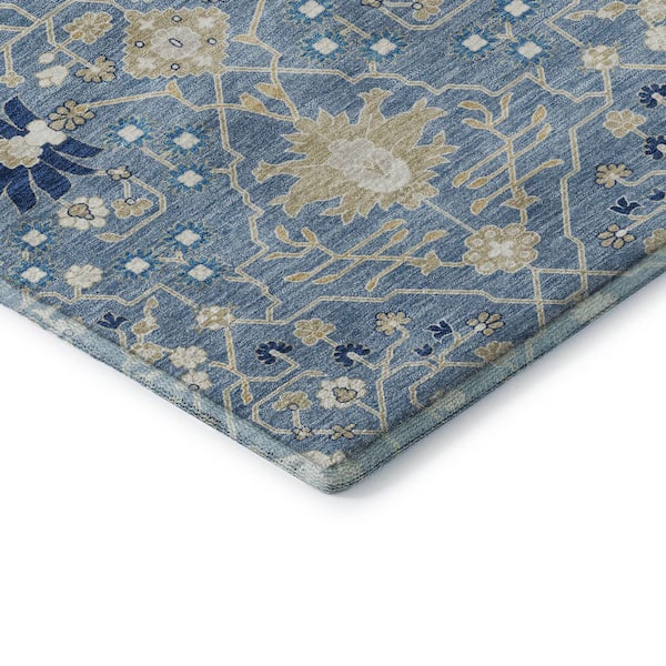 Mayfield Premium Machine Washable Abstract AMF1009 Denim 2 ft. 3 in. x 7 ft. 6 in. Runner Rug