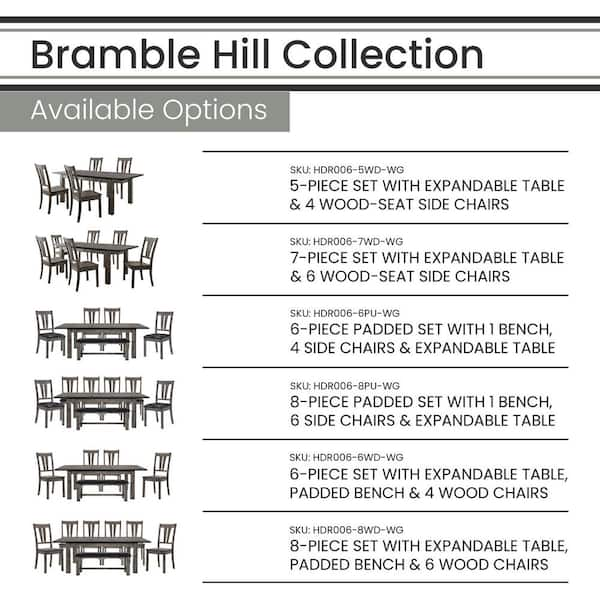 Hanover Bramble Hill 8-Piece Weathered Wood Gray Dining Set with