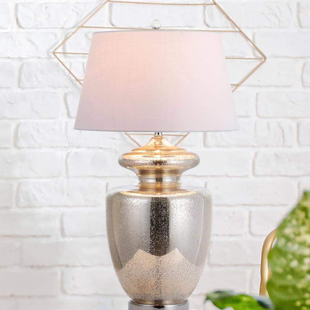 Hughes 31" Silver Mercury Glass Table Lamp with Linen Shade