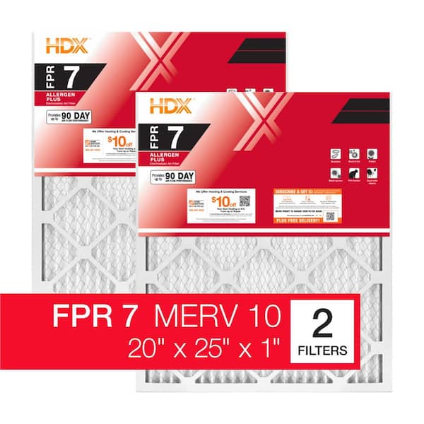 HDX 20 in. x 25 in. x 1 in. Allergen Plus Pleated Air Filter FPR 7, MERV 10 (2-Pack)