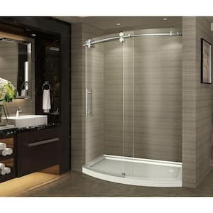 ZenArch 60 in. x 75 in. Completely Frameless Bowfront Sliding Shower Door in Chrome, Left Opening with Right Base
