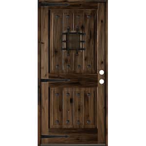 42 in. x 80 in. Mediterranean Knotty Alder Left-Hand/Inswing Glass Speakeasy Black Stain Solid Wood Prehung Front Door