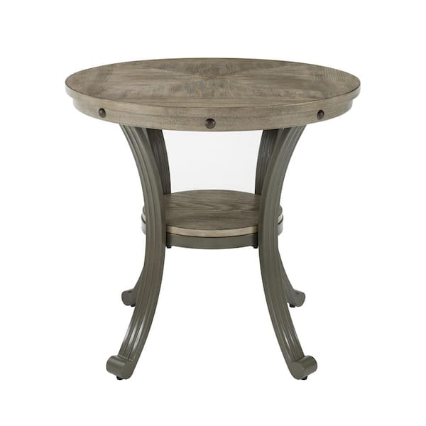 Franklin 24 in. Pewter Gray Round Wood End Table with Shelf