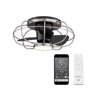 Aella 22 in. Smart Indoor/Outdoor Brushed Nickel Matte Black 3-Blade Flush Mount Ceiling Fan 3000K Integrated LED+Remote