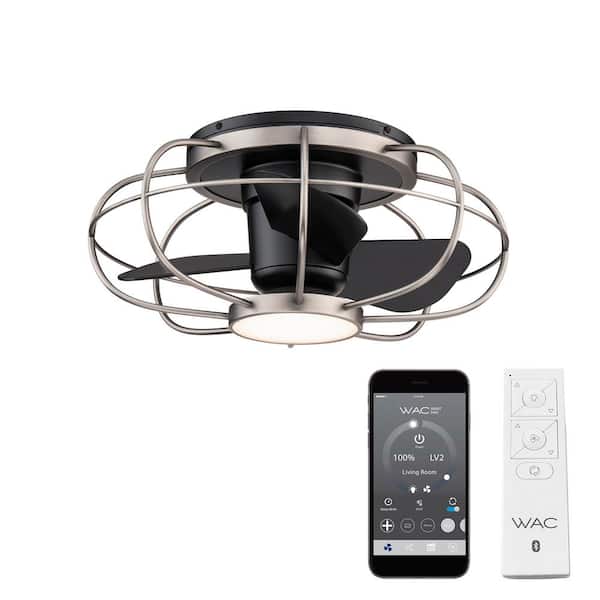 WAC Lighting Aella 22 in. Smart Indoor/Outdoor Brushed Nickel Matte Black 3-Blade Flush Mount Ceiling Fan 3000K Integrated LED+Remote