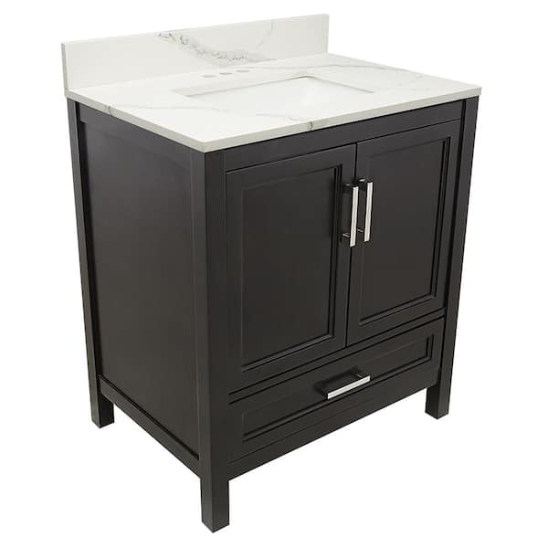 Amluxx Salerno 31 in. W x 22 in. D Bath Vanity in Espresso with Quartz Stone Vanity Top in Calacatta White with White Basin
