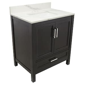 Salerno 37 in. W x 22 in. D Bath Vanity in Espresso with Quartz Stone Vanity Top in Calacatta White with White Basin