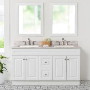 Glensford 61 in. W x 22 in. D x 39 in. H Double Sink  Bath Vanity in White with Winter Mist Cultured Marble Top