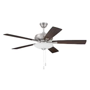 Eos 3 Light Bowl 52 in. Indoor Dual Mount Brushed Nickel Finish Ceiling Fan with Reversible Driftwood/Walnut Blades