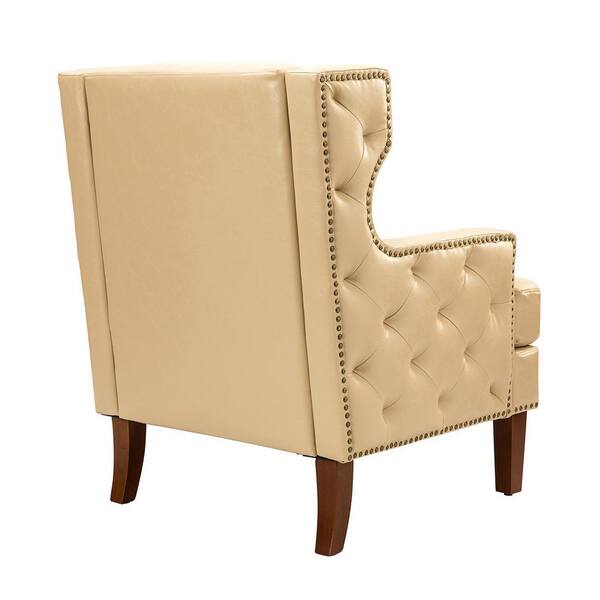 JAYDEN CREATION Enrico Beige Vegan Leather Armchair with Solid Wood Legs  CHM0658-BGE-S2 - The Home Depot