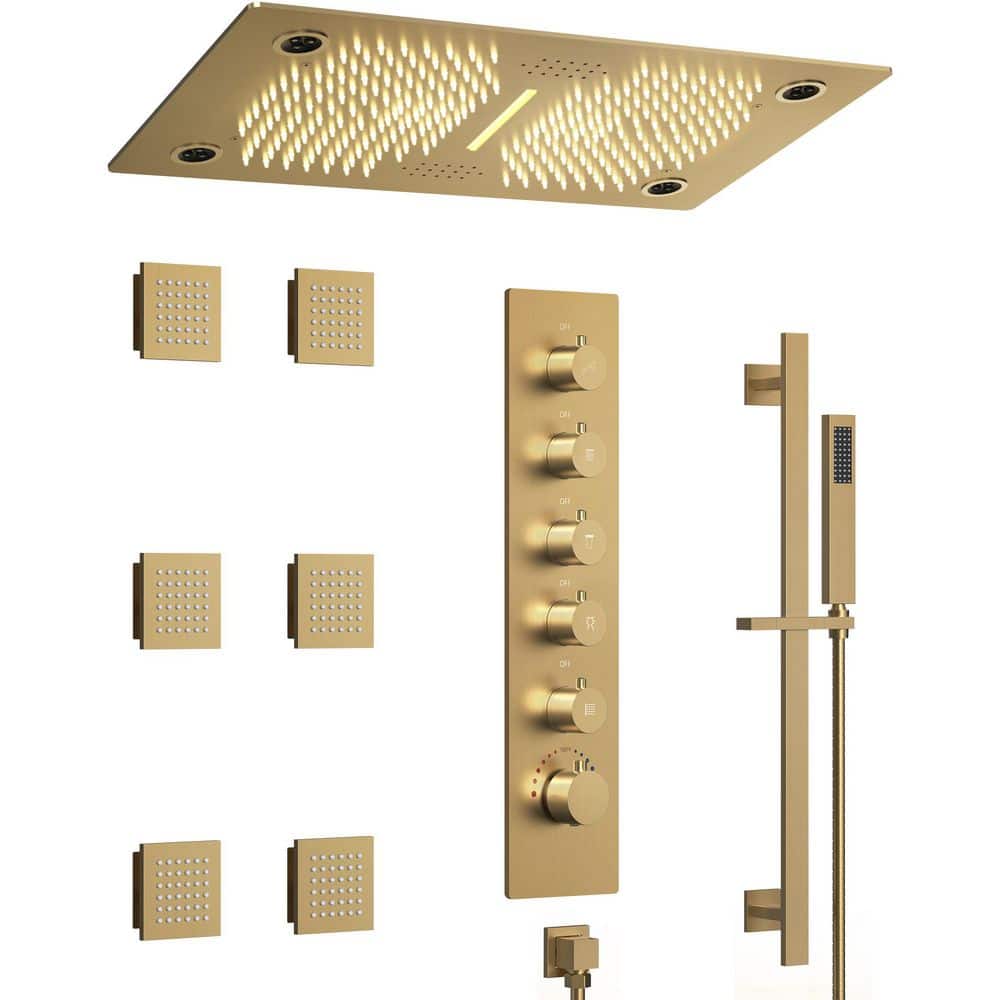 28 in. Mood Light 5 Handles 31-Spray Shower Faucet 2.5 GPM with LED, Bluetooth Music,Anti Scald in Brushed Gold price history on PriceWatchPro