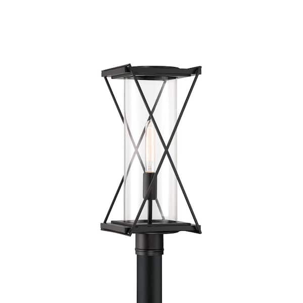 Rockhill 1-Light Black Aluminum Hardwired Outdoor Weather Resistant Post Light with Clear Glass Shade No Bulb Included