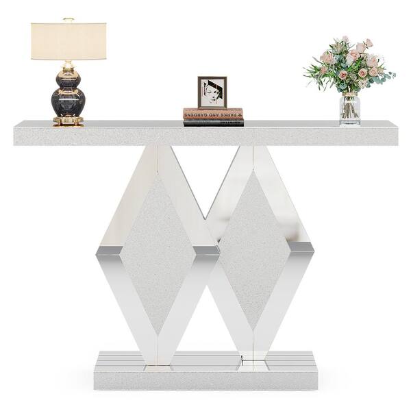BYBLIGHT Turrella 47.24 in. Silver Rectangle Wood Mirrored Console Table Entryway Table for Living Room Hallway Entrance