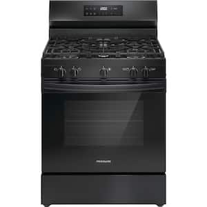30 in 5 Burner Freestanding Gas Range in Black with Quick Boil and Steam Clean