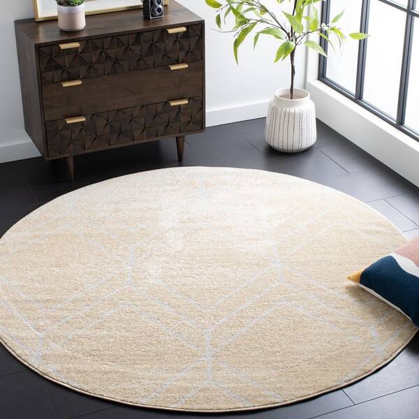 Adirondack 6 ft. x 6 ft. Round Gold/Light Gray Diamond Area Rug