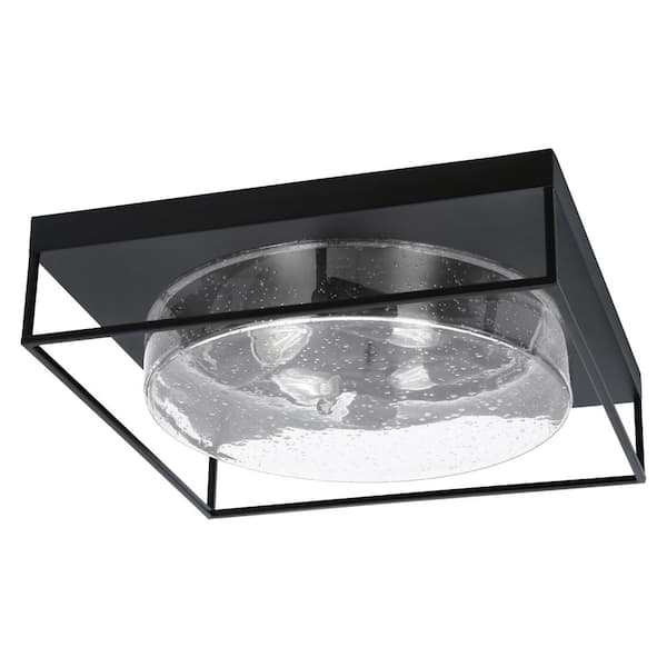 Unbranded Ashland 18 in. 4 Light Matte Black Flush Mount with Clear Bubble Glass Shade No Bulbs Included