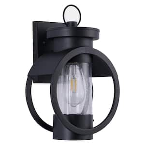 9.1 in. x 6.7 in. 1-light Vintage Black Industrial Wall Sconce with Clear Glass Shade